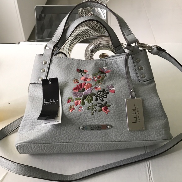 Nicole Miller Handbags - NICOLE MILLER Grey Embellished Adjustable Satchel